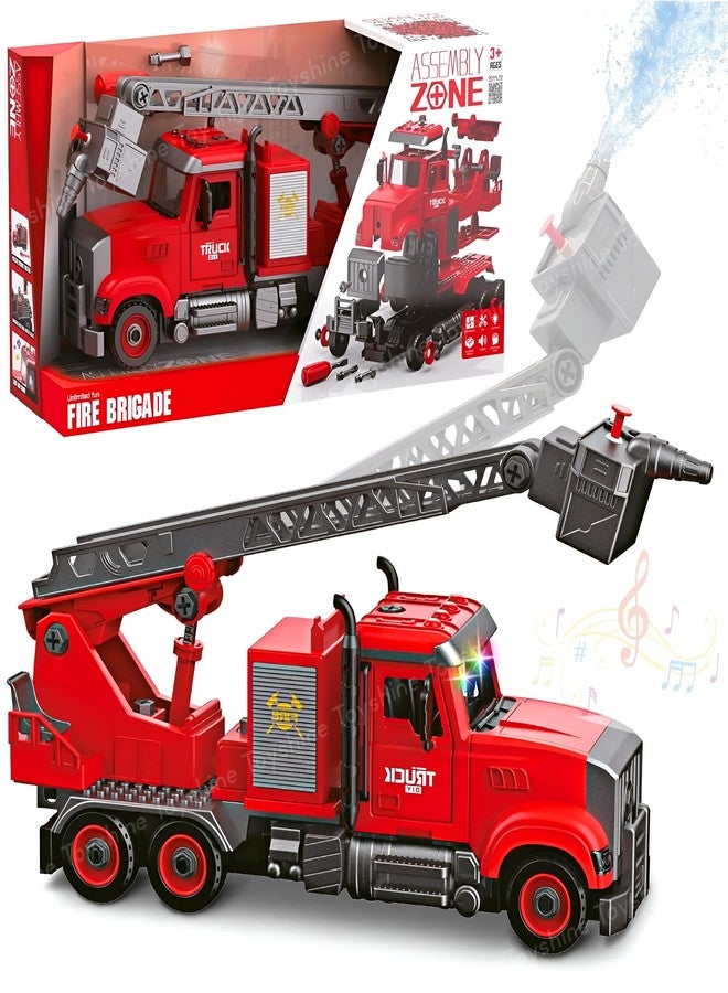 Toyshine DIY Fire Truck Toy inbuilt with Detachable Parts| Friction Powered | Water Sprinkler | 360° Rotateable Ladder | Music and Lights Imaginative Firefighter Adventures Toys for Toddlers Age 3 + - Image 1